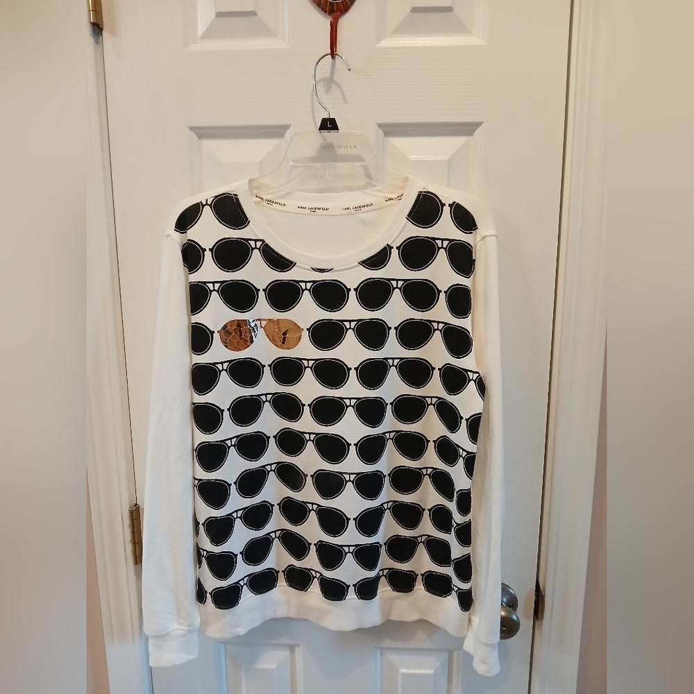 KARL LAGERFELD PARIS Black and White Graphic Long Sleeve Shirt